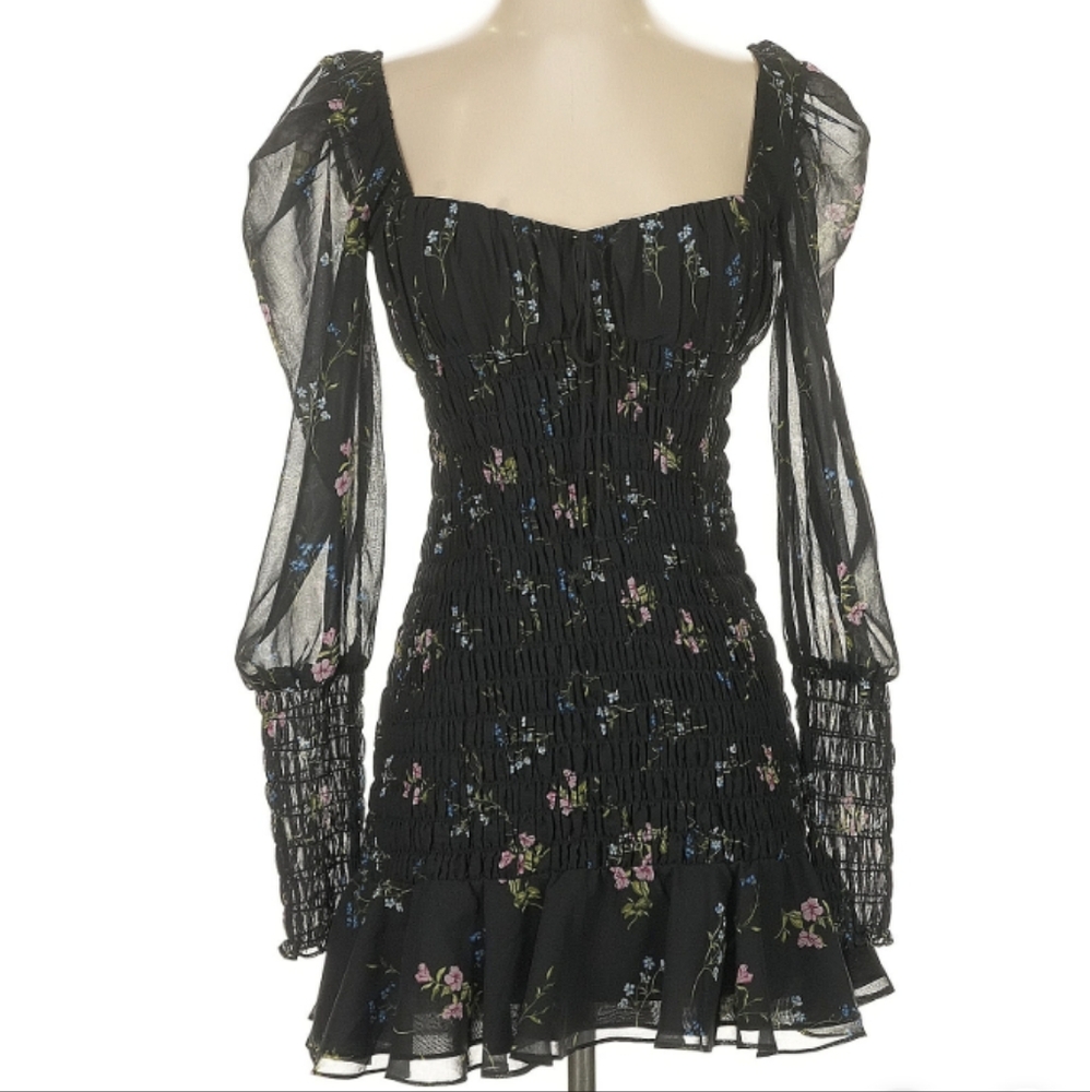 For Love & Lemons Dixon Mini Black Floral Dress Size Small